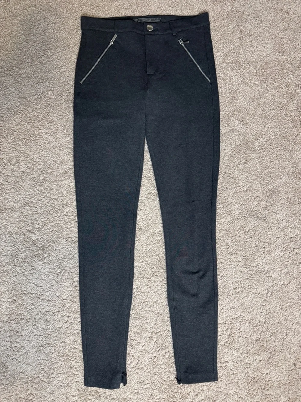 Zara Trafaluc Dark Gray Stretch Ponte Pants with Silver Button - Picture 1 of 4